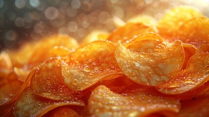 Close up of a stack of potato chips, a popular snack food