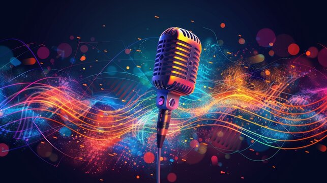 Stylized illustration of a sleek modern vocal microphone against a backdrop of abstract