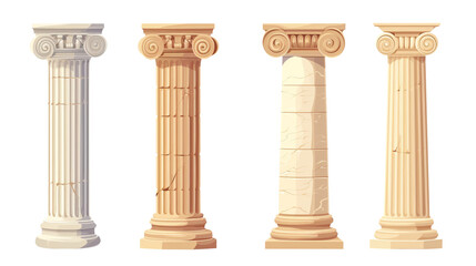 Antique pillars. Ancient classic vintage architecture column, Cartoon Illustrations set isolated