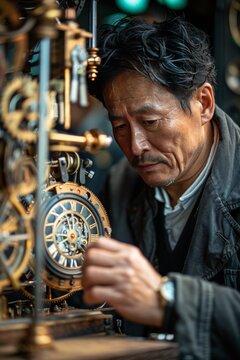Chinese male watchmaker repairing mechanical watches