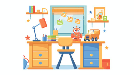 Preschool or school student kid room interior. Study