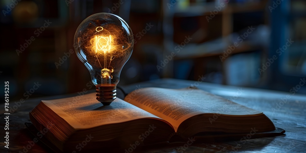Poster illuminating knowledge a glowing lightbulb on an open book symbolizing the power of learning