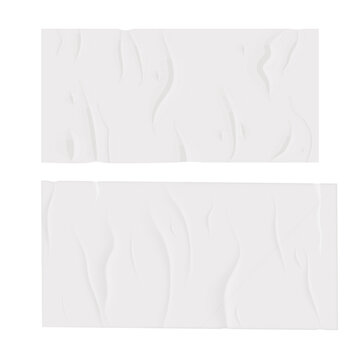 Glued sticky set white skotch tape paper stripe. Crumped surface label, mockup sticker. Rectangle piece, wrapped page on transparent background.