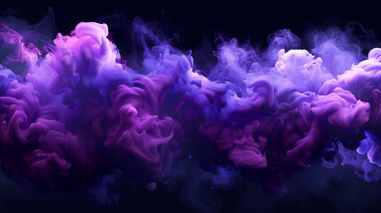 Vivid Dreams: Purple and Violet Fluffy Smoke on Black Background - obrazy, fototapety, plakaty