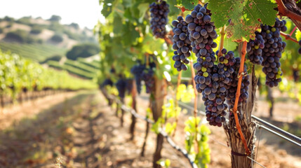 Fototapeta na wymiar Autumn Day in the Blue Grape Vineyard