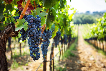 Naklejka premium Ripe Blue Grapes Adorn the Vineyard