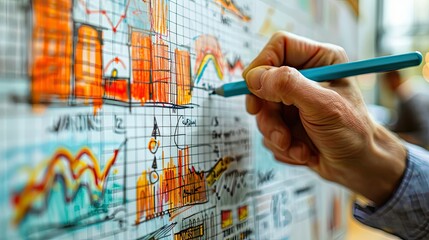 Close-up of a hand drawing a strategic roadmap on a whiteboard