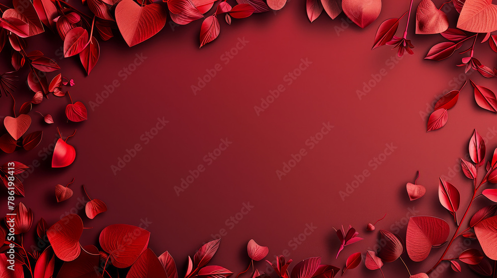 Sticker A red background with red leaves and red flowers