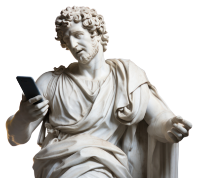 PNG  Greek sculpture holding phone statue electronics person.