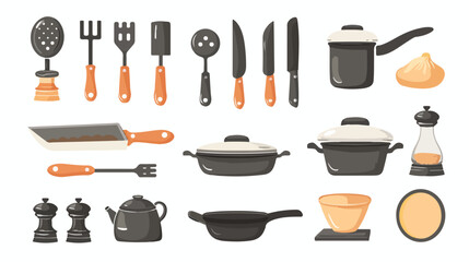 Set of cooking equipment. Frying pan salt and pepper