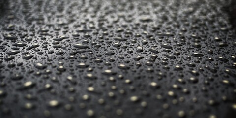Water drops on metallic surface texture. . Panoramic image with selective focus.
