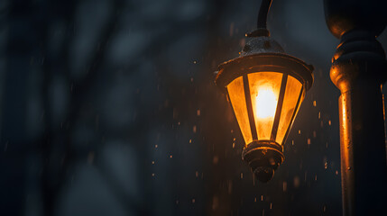 Street Lamp at night under drizzle - obrazy, fototapety, plakaty