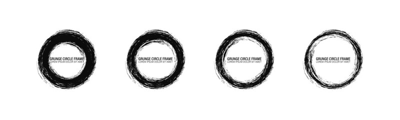 Brush grunge circle frame. Paint frames round. Ink texture round border set.