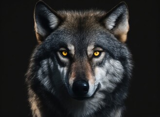 Portrait of wolf on dark background. Polar wolf.