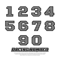 Racing number alphabet. Racing team sticker concept. Set of racing, motocross, sport race number isolated on a white background.