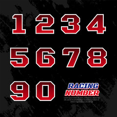 Racing number alphabet. Racing team sticker concept. Set of racing, motocross, sport race number..