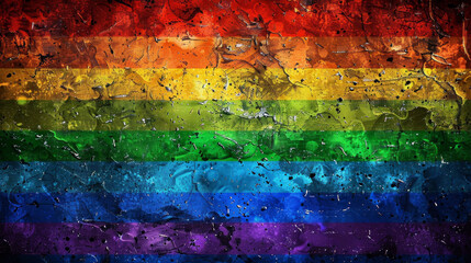 A colorful rainbow flag with a graffiti background