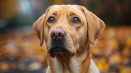 Closeup of a carnivore dogs snout and ear with leaves in the background - obrazy, fototapety, plakaty