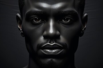 Modern Art with Black Man Face on Luxurious Black Paper Texture Background
