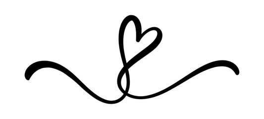 Heart love calligraphy sign. Hand drawn design element. Romantic symbol for wedding.