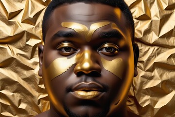 Modern Art with Chubby Face on Luxurious Gold Paper Texture

