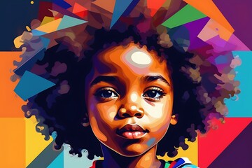 Vibrant WPAP Art Portrait of Afro Child