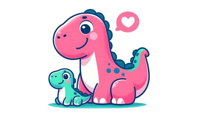 Cheerful Cartoon Dinosaurs: A Smiling Mother and Her Happy Baby