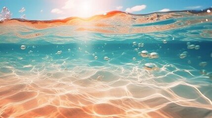 Abstract double light exposure summer seascape with blurred lights on clear ocean waters - obrazy, fototapety, plakaty