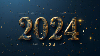 A glittery gold number twenty four with a blue background
