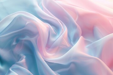 Blue pink pastel soft fabric light texture. Crumpled textile background with large folds. Abstract waved textured cloth. Mute tones. Flowing, ripple surface of pale calico curtain. Spectrum gradient - obrazy, fototapety, plakaty