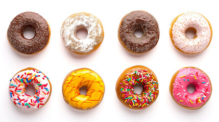 A close up of a number of different donuts with sprinkles. Generated AI