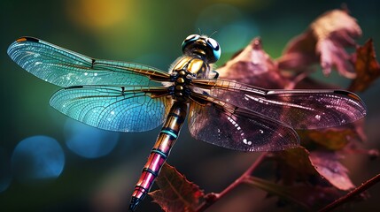 a dragonfly on a tree branch during the rain
