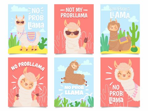 No Prob Llama Posters Cute Llamas Have No Problems Greeting Cards Beautiful Wildlife Animals.Jpg