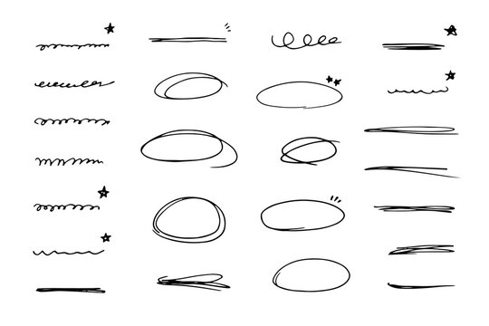Hand drawn pen scribbles doodles scrawls underlines circles lines, transparent background png