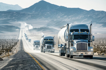 Hydrogen Transport Fleet on Desert Highway