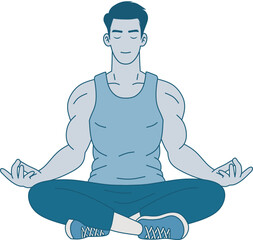 Illusrative of spot man meditating, mindfulness practice, spiritual discipline at home. Hand drawn illustration