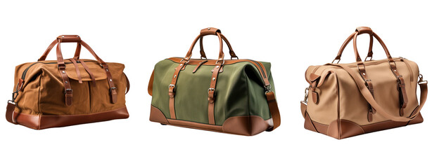 classic fabric travel bag with straps file of isolated cutout object with shadow on transparent background.
