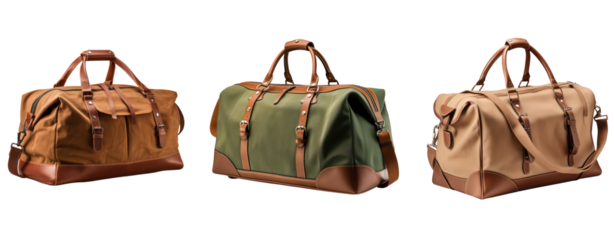 classic fabric travel bag with straps file of isolated cutout object with shadow on transparent background.
