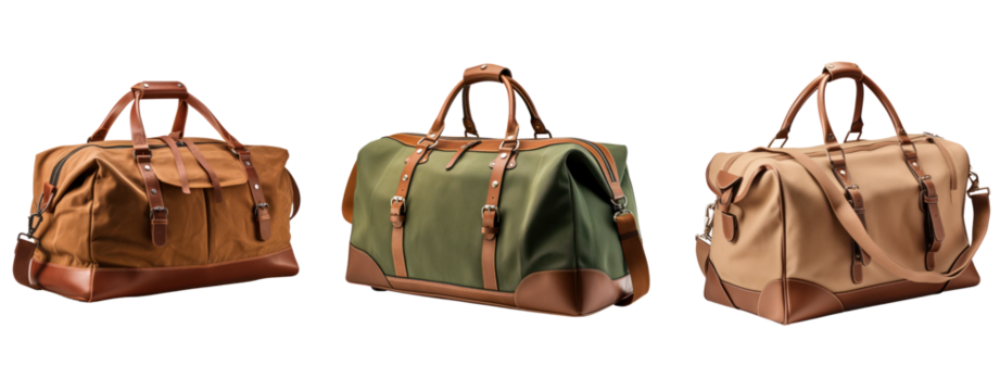 classic fabric travel bag with straps file of isolated cutout object with shadow on transparent background.