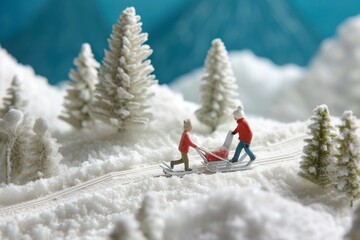 people couple man and girl christmas tree with snow