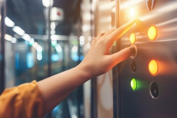 Hand of a woman pressing a button