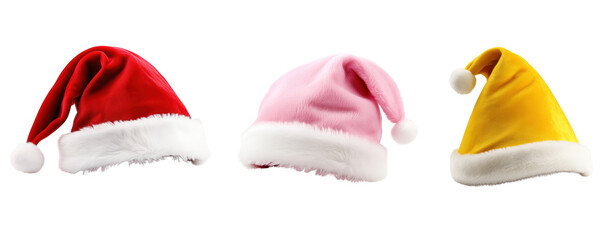 Colorful christmas santa hat red pink yellow isolated transparent background
