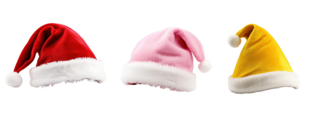 Colorful christmas santa hat red pink yellow isolated transparent background