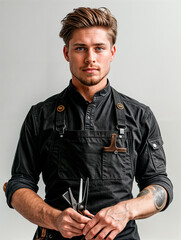 Professional Barber in Black with Classic Hairstyle