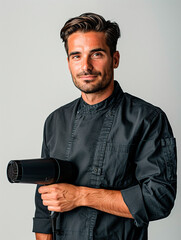 Stylish Male Hairstylist with Hair Dryer