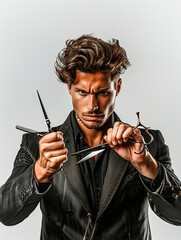 Focused Hairstylist with Scissors Preparing for Cutting