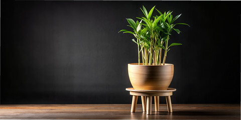 a pot with bamboo stands on a black background  AI generation, design, wallpaper, desktop...