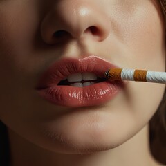 women smoking and drinking with her lips