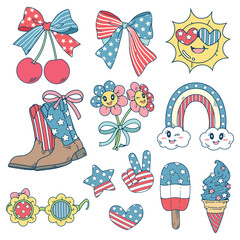 Cartoon illustration of 4th of July clip art, Retro groovy Independence day. Use this cartoon file for such as designs on t-shirts, carg, stickers and many others.
