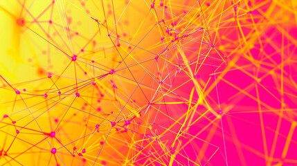 Neon lines in pink and orange on yellow animate a vivid digital pattern.